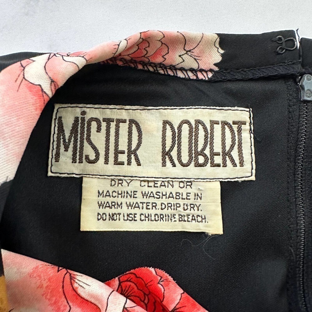 Mister Robert Womens Vintage Maxi Dress M Black Pink Rose Floral High Neck 70s - Picture 6 of 10